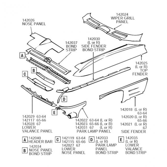 Corvette Nose T-Section Repair Panel, Front Upper, ACI, 1963-1964