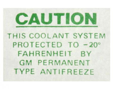 Corvette Radiator or Expansion Tank Caution Decal, (Excluding 58-60), 1955-1962