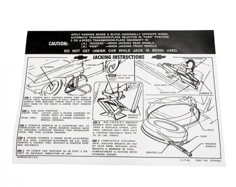 Corvette Decal, Jacking Instruction with Knock Off Wheel, 1963-1966