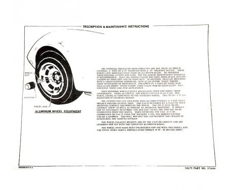 Corvette Instructions, Aluminum Wheel, 1976-1978