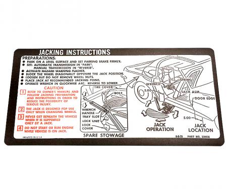 Corvette Decal, Jacking Instruction, 1973-1974